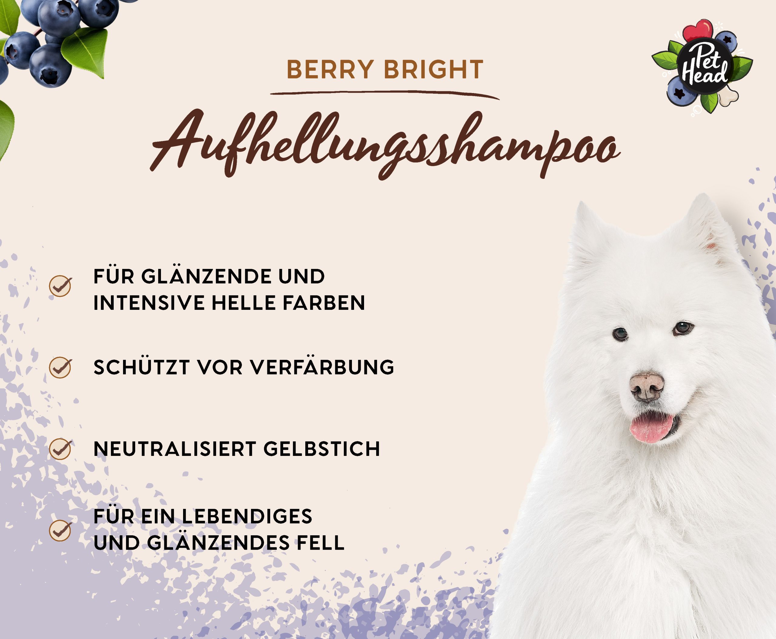 Pet Head Berry Bright Shampoo 300ml für weißes und helles Fell