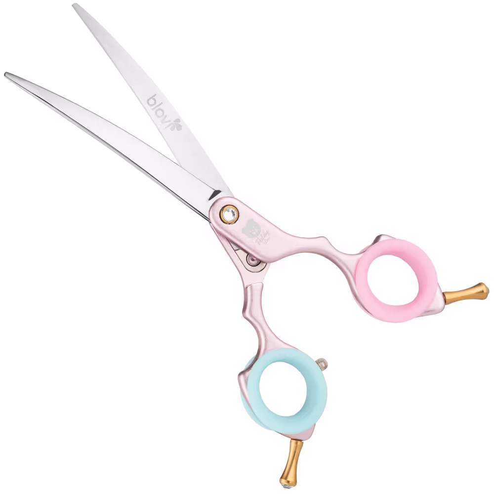 Blovi Teddy Line Pink Asian Style Schere 6,5" – ultraleichte gebogene Schere, Aluminiumgriff