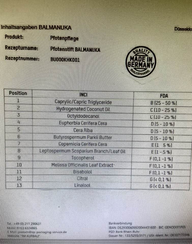 Balmanuka  Pflegestift für Pfoten , Nase und Haut