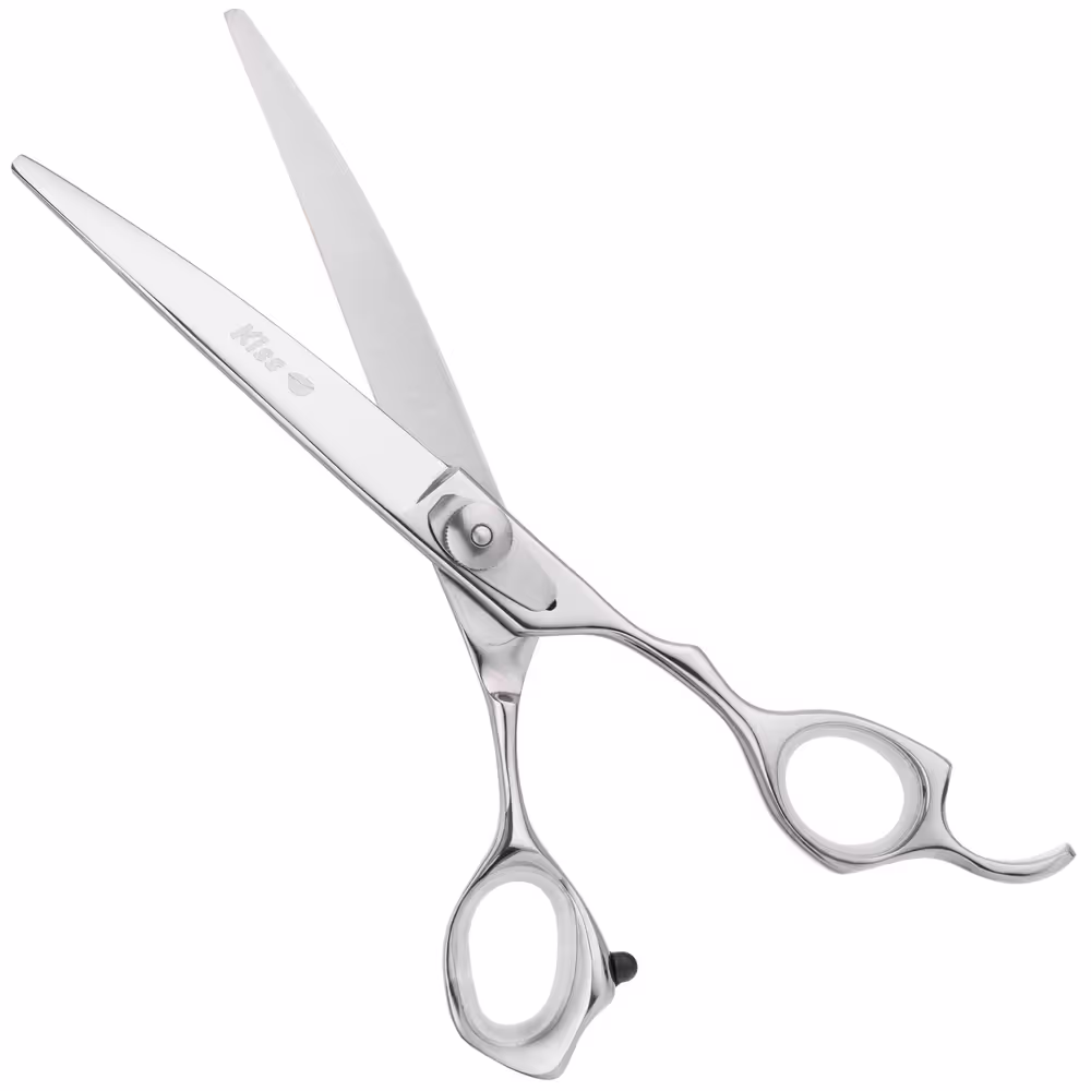 Geib Kiss Silver Pink gebogene Schere – hochwertige gebogene Schere mit Mikroschliff