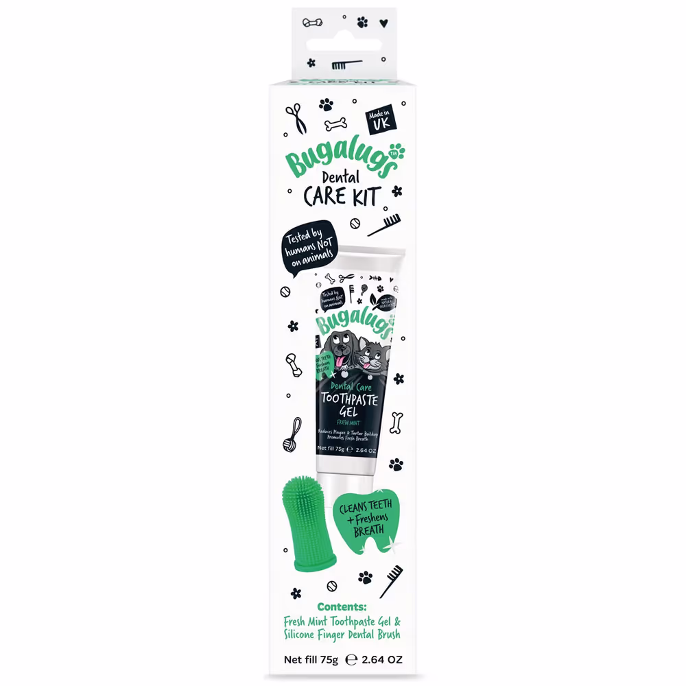 Bugalugs Dental Care Kit 75g / Zahnpasta mit Silikon-Fingerbürste, für Hunde und Katzen Minze